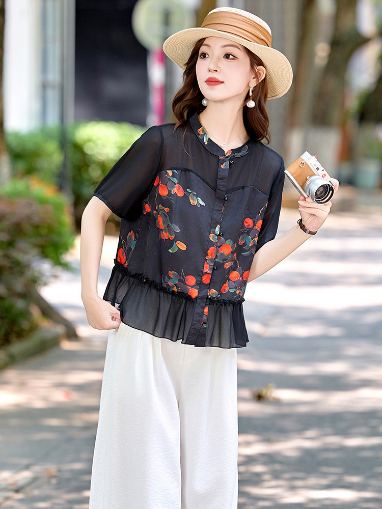 （现货）夏季新款时尚印花衬衫阔腿裤两件套裤,女装套装/套裙,恋慕依尚
