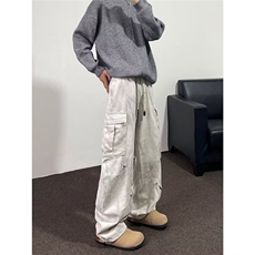 美式高街弯刀牛仔裤男vibe潮牌复古脏脏小众宽松痞帅工装阔腿裤，男装牛仔裤，星座601-1