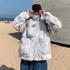 1港风羊羔毛扎染大码M-5XL情侣毛绒棉衣外套男MY7503P128控168，男装棉衣，星座226-2