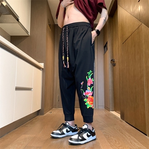 嘻哈九分裤男女胖子大裆裤宽松低裆垮裤吊裆哈伦裤 2435绿叶-P30图片