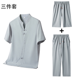 夏季风唐装短袖衬衫中老年透气中式三件套装MJ5107-P63-P115图片