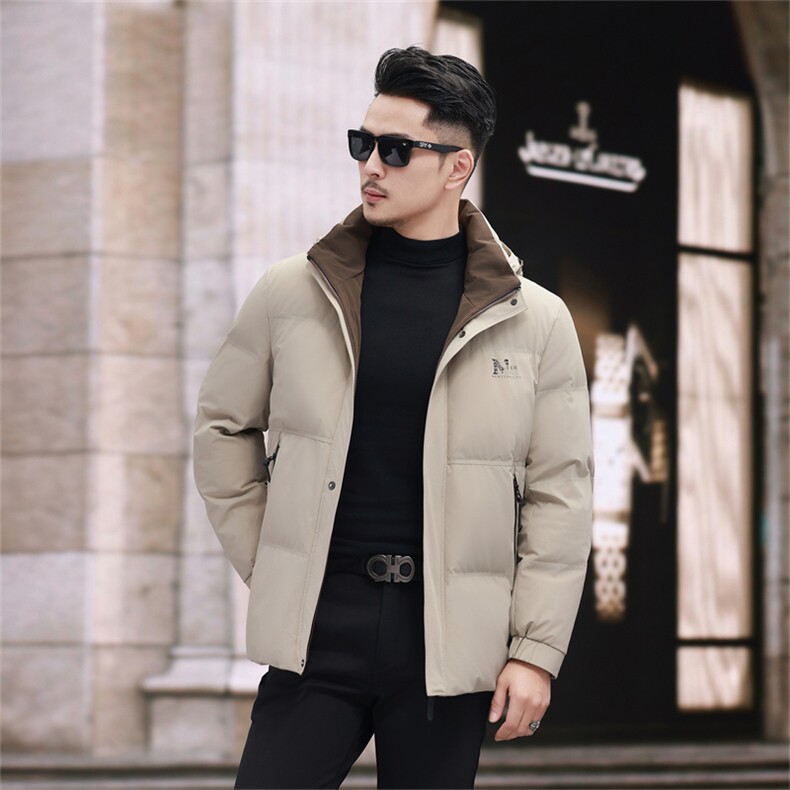 新款新标90绒中年羽绒服外套男士秋冬拆卸帽时尚休闲羽绒服夹克,男装夹克,钱塘723
