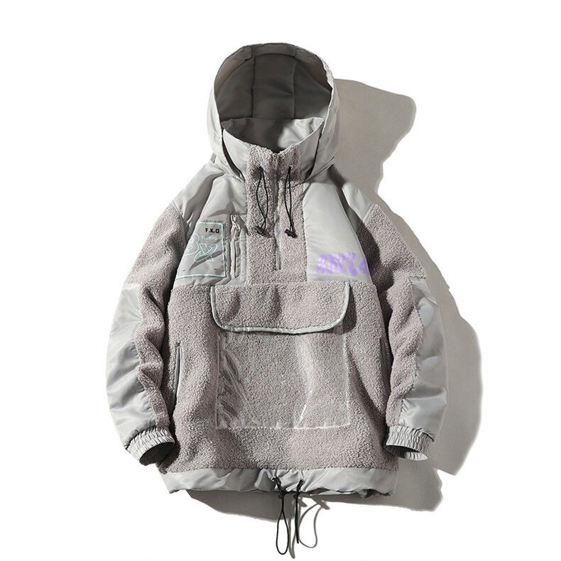 709-MY15-P115 20冬款 白底加厚潮牌羊羔皮毛一体套头夹克棉服图片
