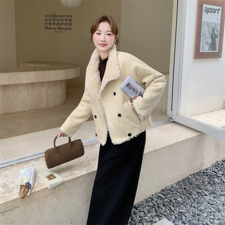 现货，210-3290-P195-288皮毛一体双排扣加厚,女装羊羔毛/颗粒绒,韩蜜菓
