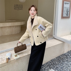 现货，210-3290-P195-288皮毛一体双排扣加厚，女装羊羔毛/颗粒绒，韩蜜菓