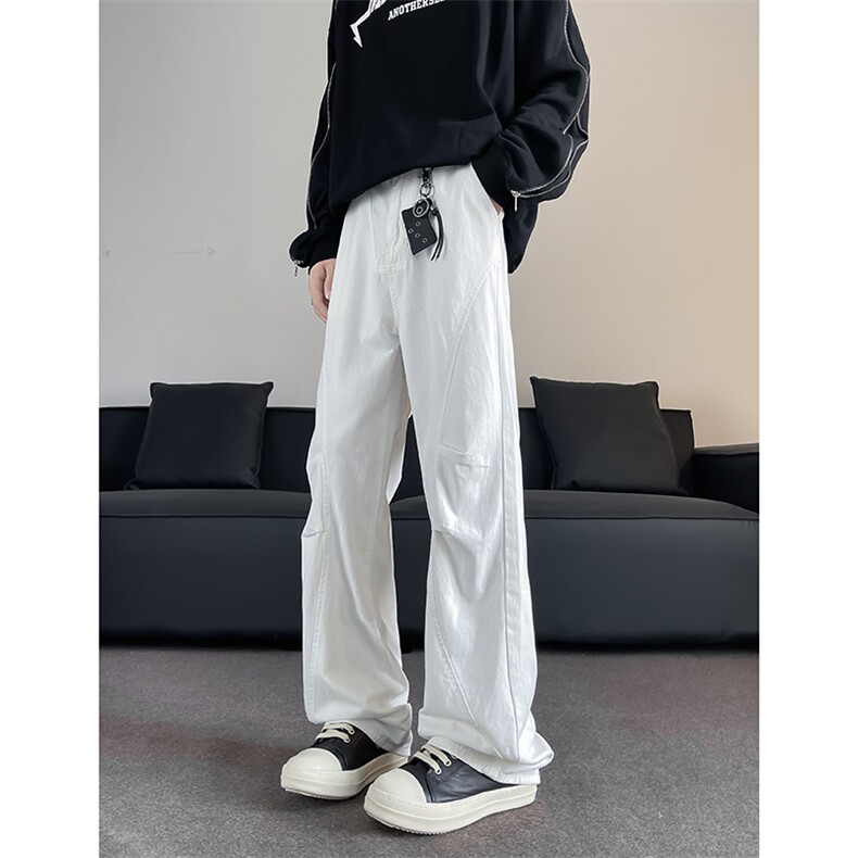港风秋款男纯棉休闲裤褶皱拼接弯刀宽松长裤H2877P58,男装休闲裤,星座1013-1
