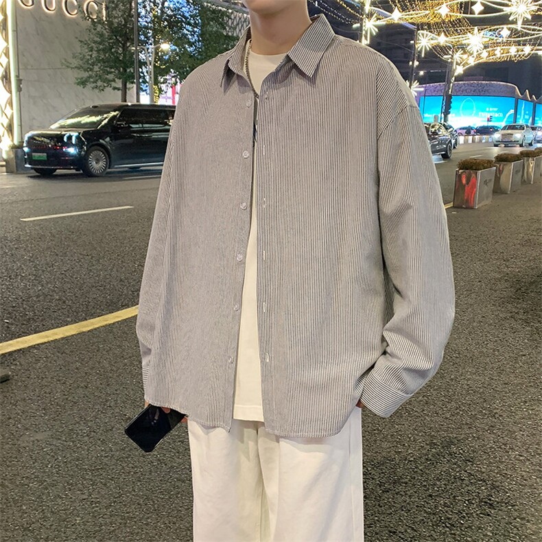 2025春夏新款男士条纹日系学生宽松衬衫港风长袖衬衣,男装衬衫,星座1206-1（原A206-1）