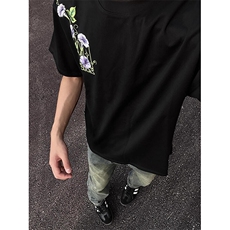 万针全刺绣工艺抖音得物高品质260克重磅纯棉双纱美式高街短袖T恤，男装T恤，电商A486-1