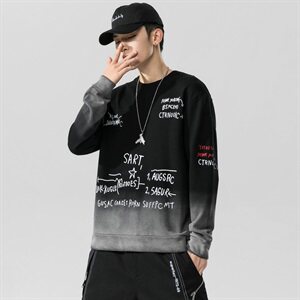 潮牌渐变色长袖卫衣男士休闲圆领上衣服宽松套头衫DF17T图片
