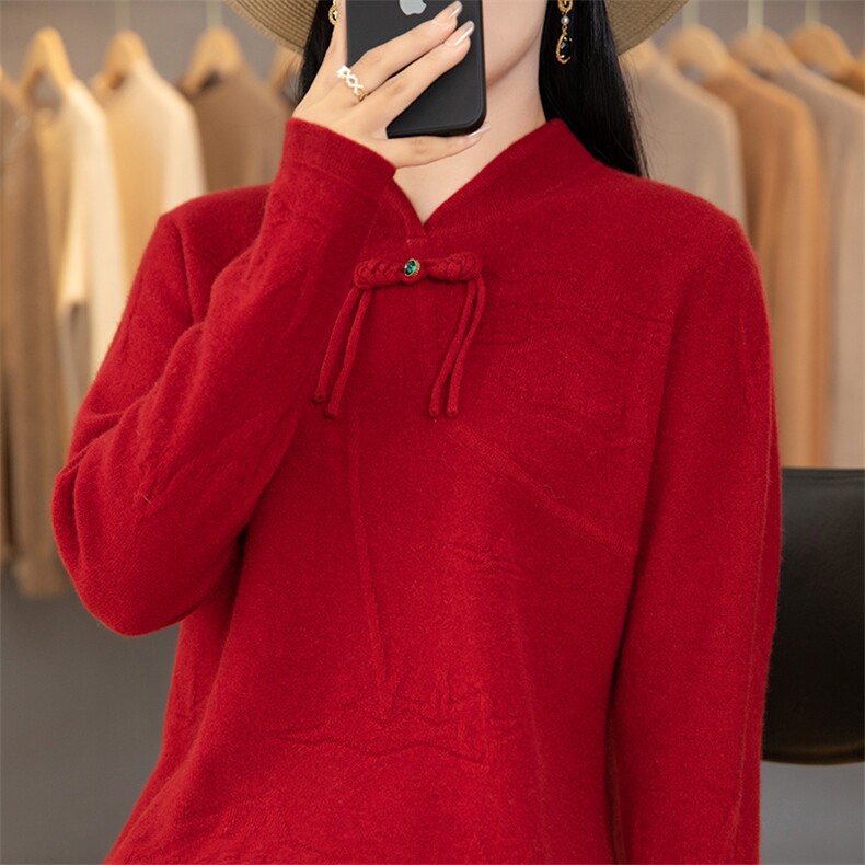优雅螺纹针织长袖羊毛衫修身显瘦时尚百搭舒适保暖,女装羊毛衫,狄美羊绒