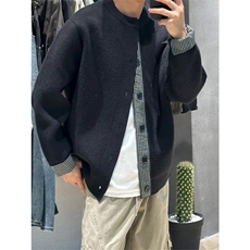 网图有货美式复古假两件针织格子开衫毛衣男女宽松外套A1076-P62，男装针织衫/毛衣，星座1505