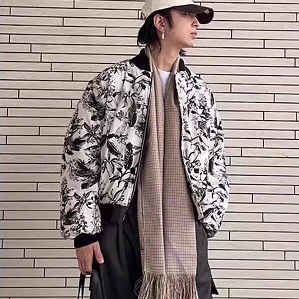 水墨画棒球服冬季男双面穿拉链棉衣韩版加厚潮流帅气保暖外套棉服,男装棉衣,星座1210-1