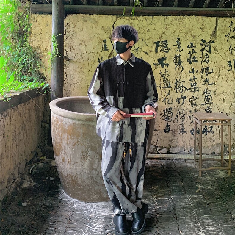 2025新中式长袖套装TZ88797P90衬衫CS88799P45控78裤子88798P45控,男装衬衫,星座227-7