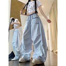 2025夏季新款褶皱弯刀休闲裤男女美式嘻哈阔腿伞兵裤子-A2172TP48，男装休闲裤，电商B241