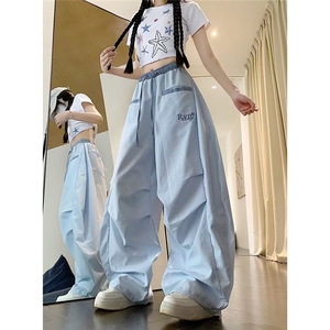 2025夏季新款褶皱弯刀休闲裤男女美式嘻哈阔腿伞兵裤子-A2172TP48图片