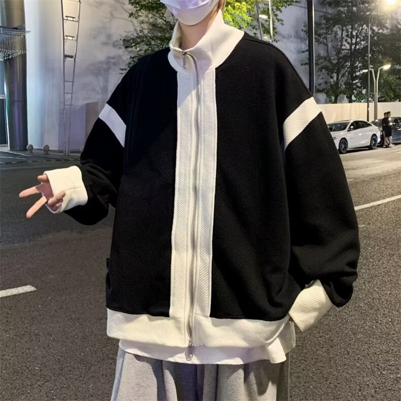 新款夹克男秋季宽松潮ns港风拼色外套痞帅休闲针织上衣JK133-P55,男装夹克,星座1008-1