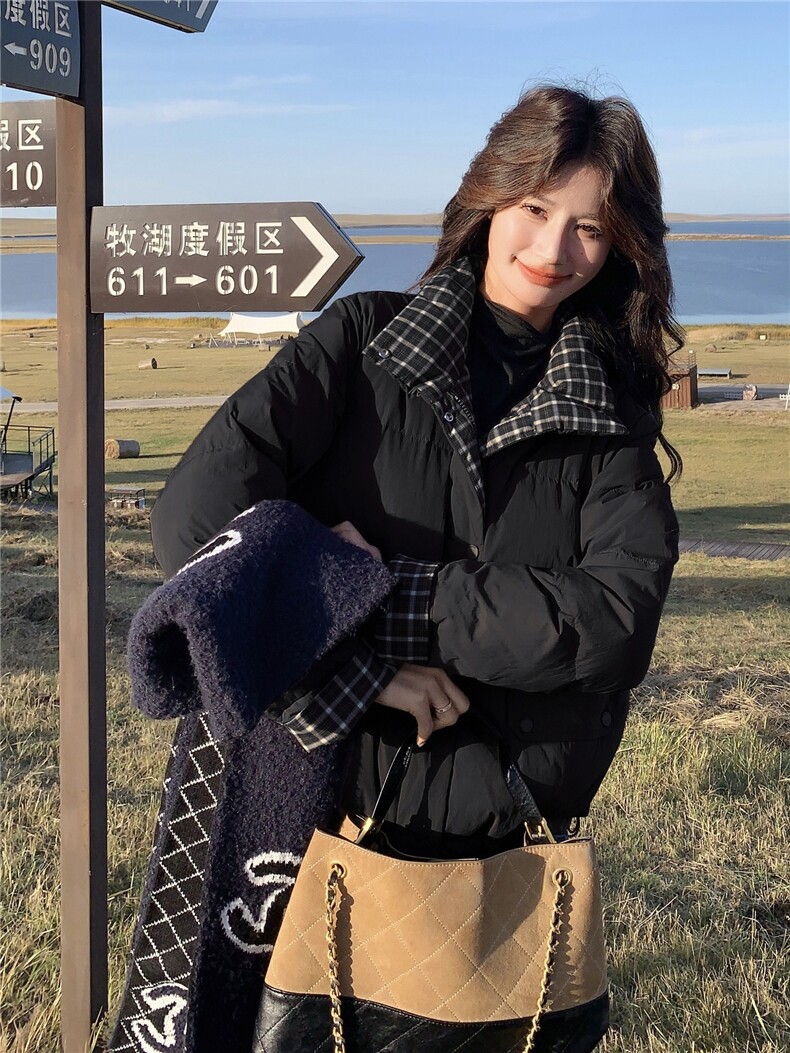 现货90白鸭绒2025年新款羽绒服拼接外套,女装羽绒服,牡丹诺