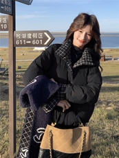 现货90白鸭绒2025年新款羽绒服拼接外套，女装羽绒服，牡丹诺