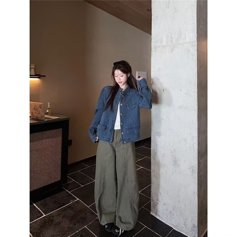 蓝色小香风立领长袖牛仔外套女秋季高级感短款超好看开衫上衣,男装工装外套,星座1210-1