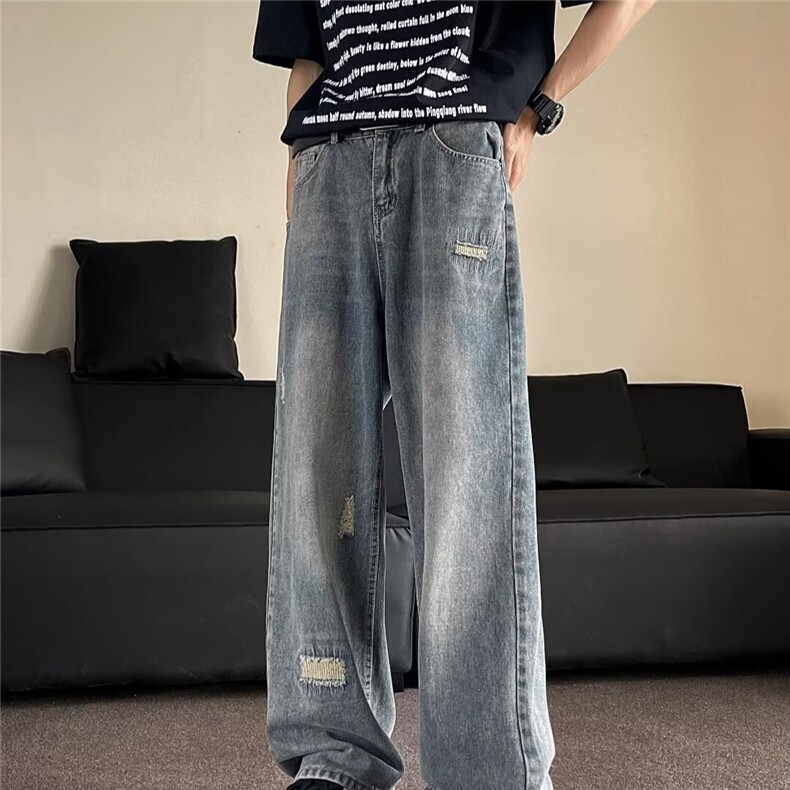 美式复古牛仔裤男薄款直筒宽松阔腿休闲裤子男生2024夏季新款,男装牛仔裤,星座1013