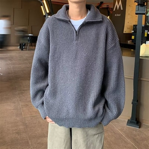 半拉链高领纯色毛衣男秋季宽松日系慵懒风情侣百搭针织衫4150 P50图片