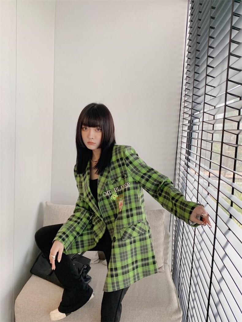 XZ22061盾牌印花格子西装,女装西装,穿名堂(5F)