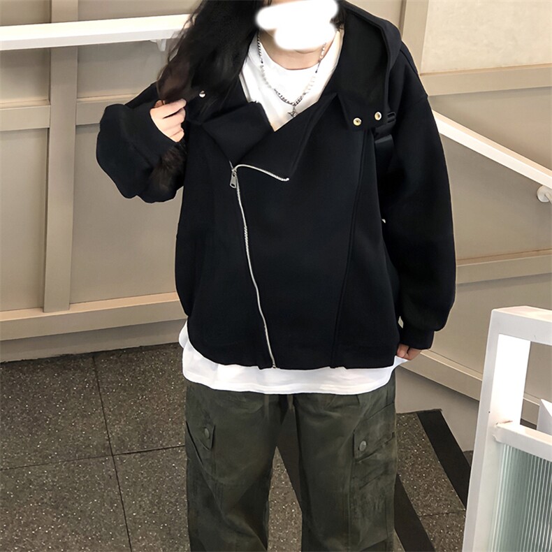 抖音得物品质26春装美式重磅结构斜拉链高领连帽卫衣开衫外套W61,女装短外套,电商A486