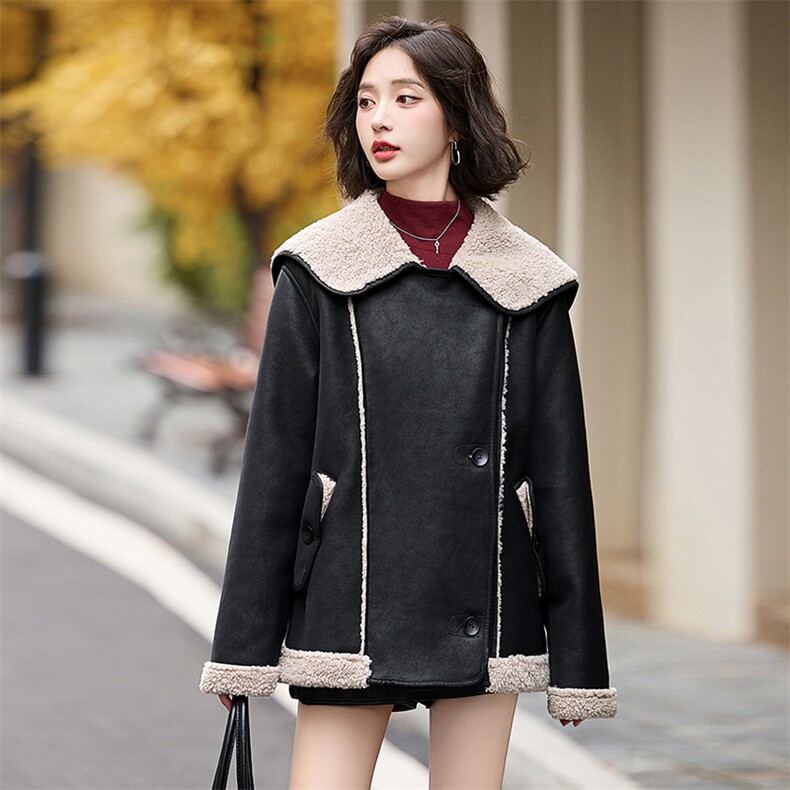 冬天大翻领仿羊羔毛皮毛一体羊羔绒厚外套女秋冬2024新款高级感,女装皮衣,江南女神