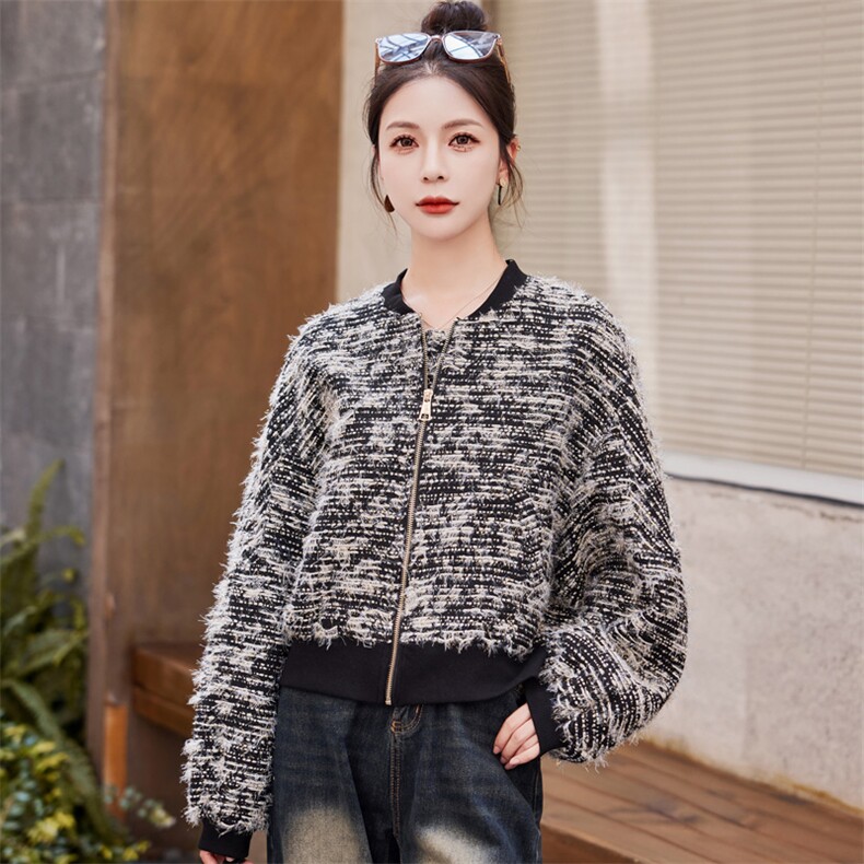 小香风棒球服外套女春秋新款轻奢高级蝙蝠袖宽松休闲百搭夹克,女装短外套,水衣源