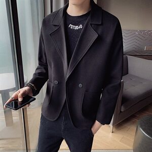 秋冬新款双排扣中长款呢子大衣无头风呢料外套 A328-20381-P115图片