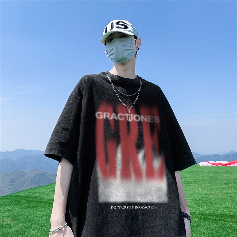 港风   新款夏季时尚百搭高阶宽松圆领情侣短袖T恤DT353 P45控68图片