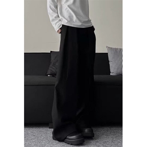 夏男士宽松垂感阔腿裤休闲长裤简约纯色设计感直筒西裤 KQ75图片