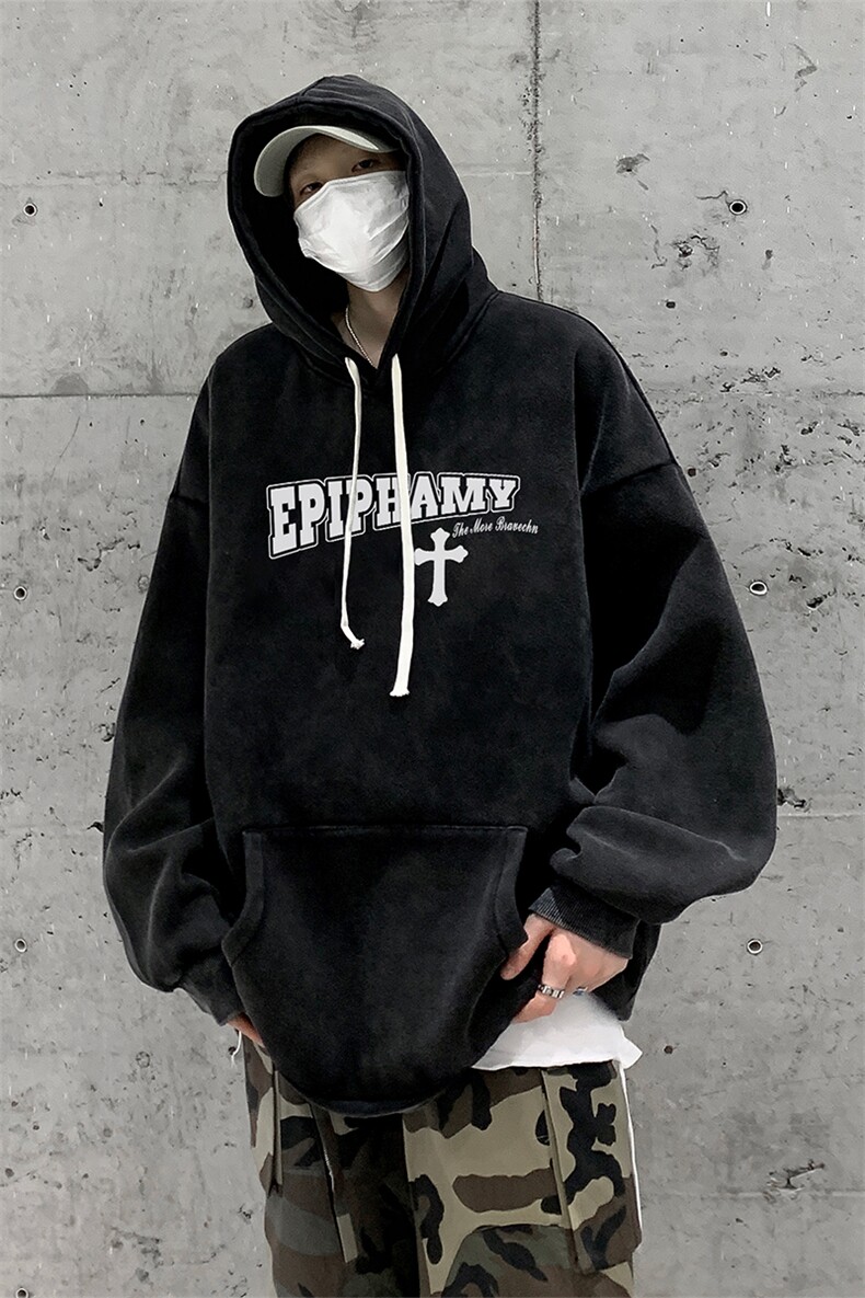 男装做旧加厚连帽卫衣23秋冬十字架印花男生外套XZ514-2-6677-P78,女装短外套,星座514-2(原B239)