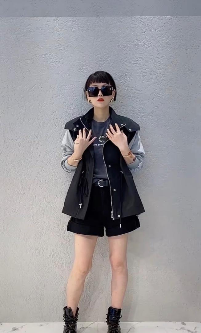 2022年春季新款洋气欧美范拼色小心机风衣外套,女装风衣,L·H·X
