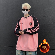 抖音得物供货提供视频秋冬重磅美式宽松织带圆领卫衣07183，男装卫衣，电商A486