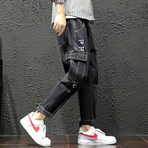 2021秋冬新日系瓷砖墙工装大码男束脚宽松九分牛仔裤K550-P55图片