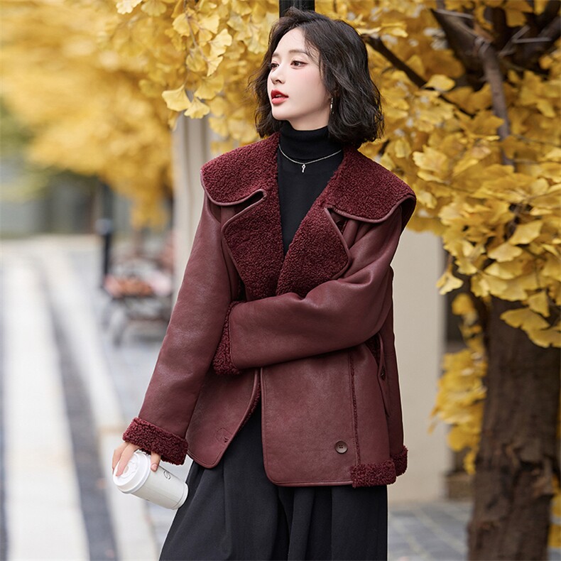 冬天大翻领羊羔毛皮毛一体羊羔绒厚外套女秋冬2024新款高级感,女装皮衣,美拉德工厂直营店