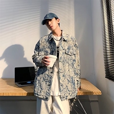 美式高街小众破坏风流苏花卉牛仔外套男水洗刺绣宽松M2313-P78，男装工装外套，星座1109-3