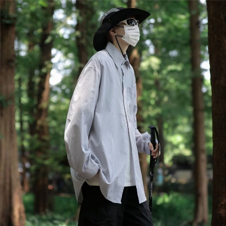 早秋日系条纹长袖衬衫男士衬衣宽松潮牌痞帅休闲外套CS05-P30,男装衬衫,星座1001-1