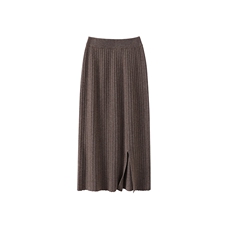 2025年秋季中腰百搭中长款抽条侧开叉裙，女装半身裙，举月羊绒