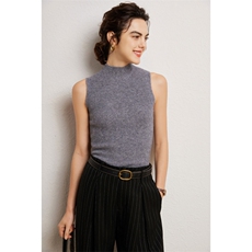 2024年秋季时尚气质百搭简约半高领显瘦无袖背心，女装背心吊带，亿嘉羊绒