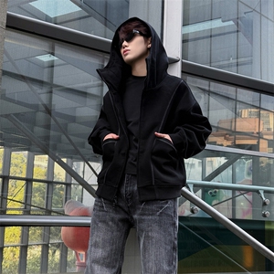 抖音得物高品质秋冬美式高街重磅结构辑明线纹理连帽卫衣外套W111图片
