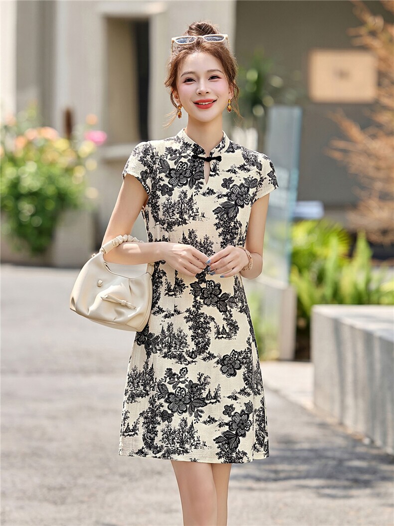 新中式风改良旗袍连衣裙女装2026新款夏季高级感小个子水墨裙子,女装连衣裙,丽影随形