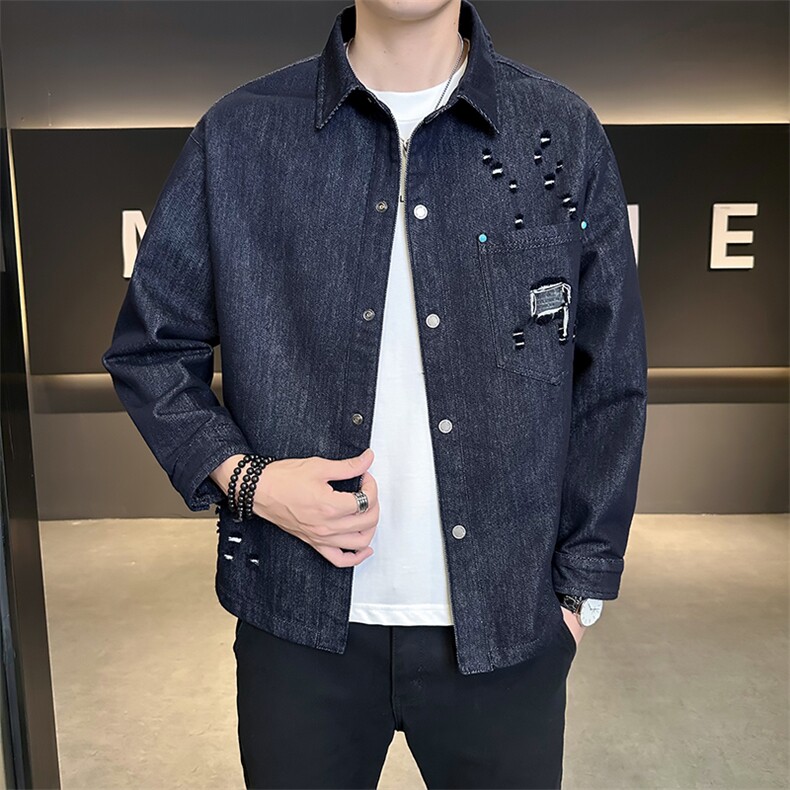 B3533351P108黑秋季新款男士牛仔夹克韩版潮流修身百搭外套,男装夹克,电商B353