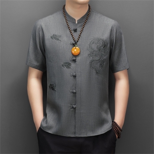 风唐装棉麻短袖衬衫上衣夏季中年风中式盘口服MJ5101-P63图片