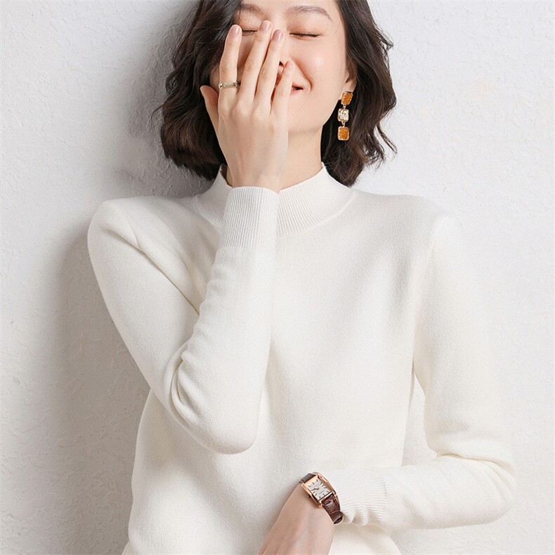 半高领毛衣女加绒加厚秋冬2024新款洋气内搭长袖修身显瘦,针织衫/毛衣,皓宇羊绒