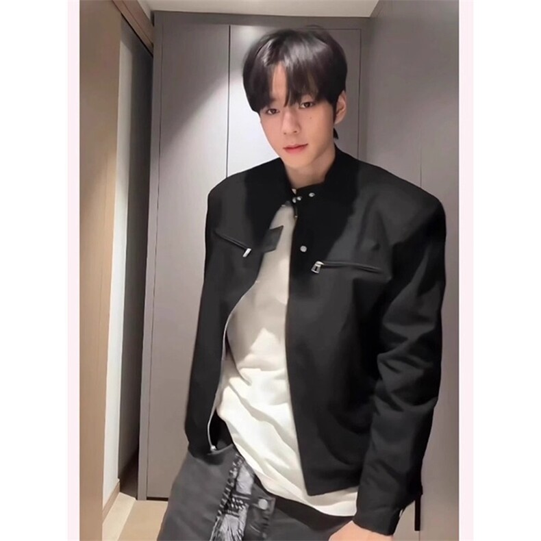 黑色垫肩夹克男款春秋痞帅机车服cleanfit美式男生外套W6800-P59,男装夹克,星座412-3