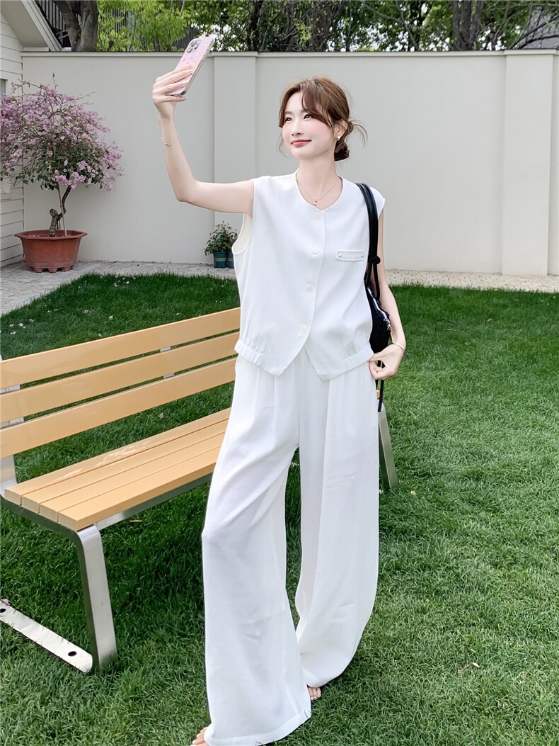 套装夏季新款女装时尚气质无袖马甲阔腿裤两件套,女装套装/套裙,诺蝶
