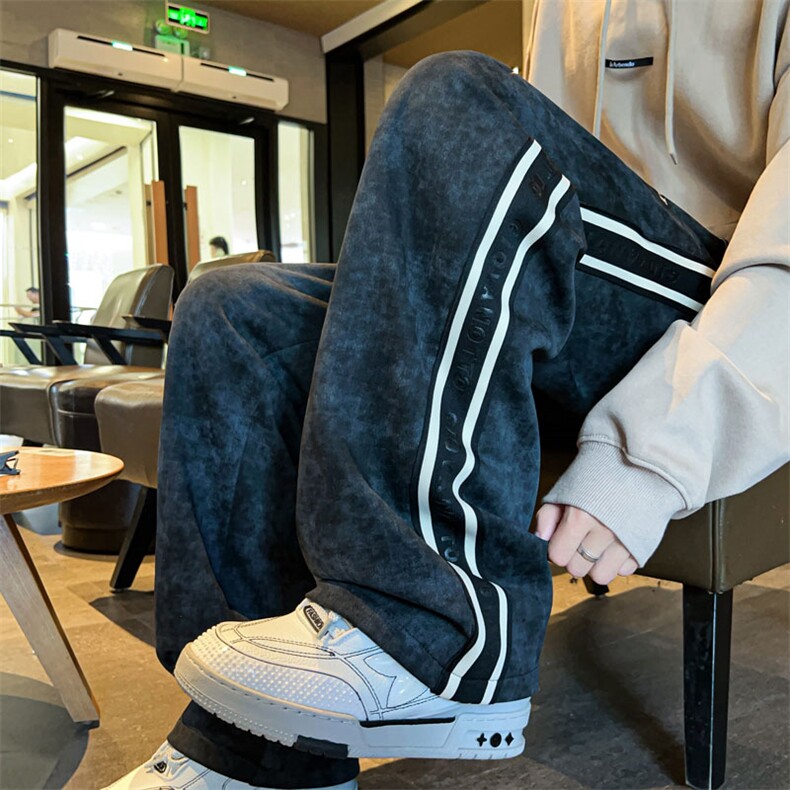 秋冬脏脏裤织带刺绣休闲长裤美式直筒裤CK36特P45M-5XL控78,男装休闲裤,电商B325