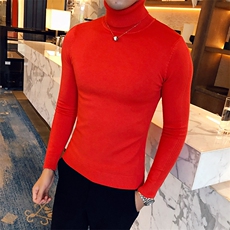 M09/p45两翻高领毛衣男秋冬纯色修身长袖针织打底衫男高领毛衣，男装针织衫/毛衣，电商D303